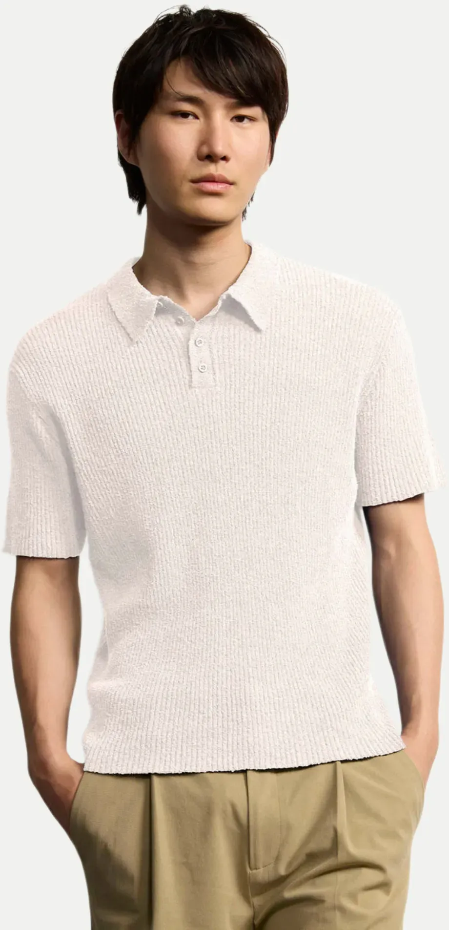 Strickpolo Curyus in Bouclé Weiß XL