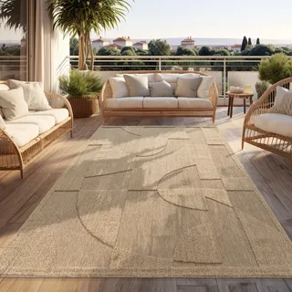 Paco Home Outdoor Teppich Wetterfest Balkon Wohnzimmer Boho Design Geometrisch Beige, 120x160 cm