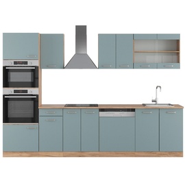 Vicco Küchenzeile R-Line Solid Eiche Blau Grau 300 cm modern Küchenschränke Küchenmöbel