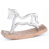 Marrakesch Orient & Mediterran Interior Dekofigur Dekoaufsteller Schaukelpferd Sving modern aus Holz und Aluminium 20 cm (1 St), Handarbeit braun|silberfarben Ø 20 cm x 20 cm x 15 cm x 5 cm