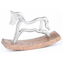 Marrakesch Orient & Mediterran Interior Dekofigur Dekoaufsteller Schaukelpferd Sving modern aus Holz und Aluminium 20 cm (1 St), Handarbeit braun|silberfarben Ø 20 cm x 20 cm x 15 cm x 5 cm