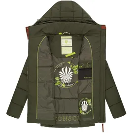Navahoo Damen kurze Winterjacke Steppjacke warm mit abnehmbarer Kapuze Wattewölkchen Dark Olive Gr. XS - XS