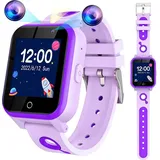 Smartwatch Kinder für Jungen Mädchen - Geschenke Mädchen Jungen für 3 4 5 6 7 8 9 10 11 12 Jahre HD Touch Screen Kinder Smartwatch mit 18 Puzzl... - Violett