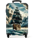 NoBoringSuitcases.com© Kinderkoffer Piratenschiff umgeben von dunklen Wolken 55x35x20cm, 4 Rollen, Handgepäck Koffer, Hartschalenkoffer Kinder, Reisekoffer Jungen blau|bunt 35 cm x 55 cm x 20 cm