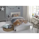 Kinderbettwäsche GOOD MORNING "Happy horses", grau (multi, grau), B/L: 135cm x 200cm, 1 Stk., 1 Stk., Flanell, B/L: 80cm x 80cm, 2 Stk., Flanell, Obermaterial: 100% Baumwolle, Bettwäsche, Biber, 135x200, Weich, Warm, Reißverschluss, Wendeoptik, Kind, Pferd