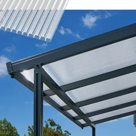 Gutta Terrassendach Premium 511 x 506 cm anthrazit / Polycarbonat weiß gestreift