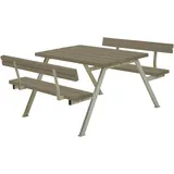 Plus Picknicktisch Alpha Stahl-Holz 118 x 185 x 76 cm graubraun mit 2 Rückenlehnen
