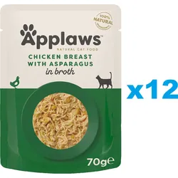 APPLAWS Cat Adult Pouch Hähnchen und Spargel in Brühe 12x 70 g