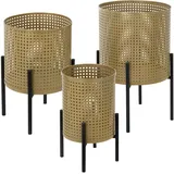 ML-Design Blumenständer 3Er Set Schwarz-Gold aus Stahl Metall Pflanzenständer