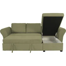trends by hg Eckcouch Polyester mit Bettfunktion 3-Sitzer Grün
