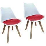 HTI-Living Esszimmerstuhl 2er Set Design-Stühle mit Sitzpolster (Set, 2 St), Esszimmerstuhl Kunststoffschale Samtbezug Holzfüße rot|weiß