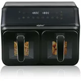Alpina Heißluftfritteuse 2 Kammern 8L - Airfryer mit Digitaldisplay - Air Fryer mit Timer und Temperatur 60 bis 200°C - Heißluftfritteuse XXL mit 8 Kochprogrammen und Sichtfenstern - Schwarz