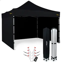 BRIMO Faltpavillons Faltpavillon sturmfest 3x3 m - mit 3 Wänden - Schwarz