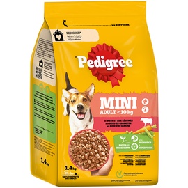 Pedigree 6x 1,4kg Pedigree Mini Adult <10kg mit Rind und Gemüse Hundefutter trocken