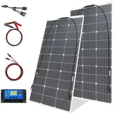 200W Flexibles Solarmodul Kit Set Solarpanel 2pcs 100W 18V Monokristalline Photovoltaikmodul 20A Controller zum Laden von 12V Batterien Wohnmobilen, Caravans, Booten, Dächern (200W)