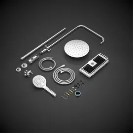 dylin gmbh JOHO Regendusche Duschsystem ohne Armatur, Rain Shower Duschset Überkopfbrauseset aus Edelstahl mit Ablage Chrom(Kopfbrause D20 Rund) - Silber