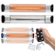 Arebos Infrarot Heizstrahler 2000 W, mit Fernbedienung 2 Heizstufen, 60° Neigung, inkl. Montagematerial, Terrassenheizer, Deckenstrahler, Silber - Silber