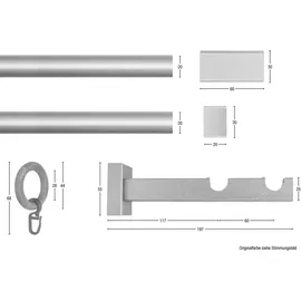 GARESA Gardinenstange GARESA "CUBUS", braun (nussbaum), L:220cm Ø:20mm, Holzwerkstoff, Gardinenstangen, Vorhanggarnitur, verlängerbar, Endknopf eckig, mit Ringe