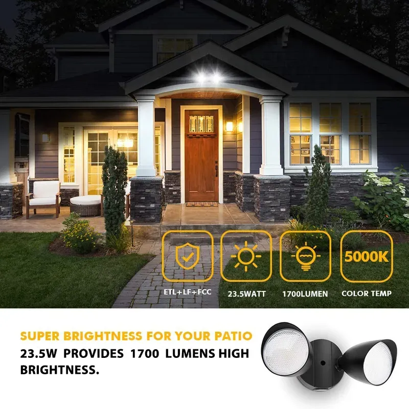 LUTEC 5000K Black Twin LED Spotlight Floodlight Outdoor Wall Light 2 Head Spot Security Adjustable Head Garden Modern New Garage Shed (Double Spotlight)