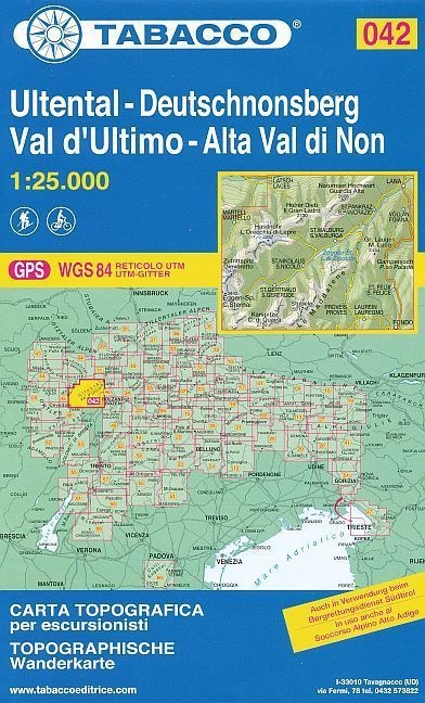 Tabacco Topographische Wanderkarte Ultental - Deutschnonsberg. Val D' Ultimo - Alta Val Di Non  Karte (im Sinne von Landkarte)
