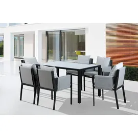 Möbilia Garten-Essgruppe | 6 Stühle inkl. Sitz- und Rückenkissen Stahl/Glas