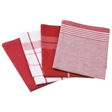 Gözze - Geschirrtuch-Set, 4-teilig, 100% Baumwoll-Jacquard-Stoff, hohe Materialdichte (200 g/m2), 50 x 70 cm Rot