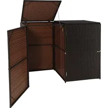 Mendler 2er-Mülltonnenverkleidung HWC-E25, Mülltonnenbox Mülltonnenabdeckung, Poly-Rattan 2x120l ~ braun
