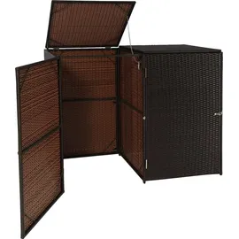 Mendler 2er-Mülltonnenverkleidung HWC-E25, Mülltonnenbox Mülltonnenabdeckung, Poly-Rattan 2x120l ~ braun
