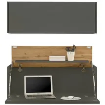 furn.design Schreibtisch Center (Homeoffice 2-teilig in grau mit Wotan Eche, Breite 100 cm), ausklappbarer Sekretär grau