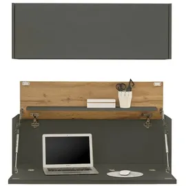 furn.design Schreibtisch Center (Homeoffice 2-teilig in grau mit Wotan Eche, Breite 100 cm), ausklappbarer Sekretär grau