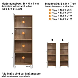 trendteam Vitrine Touch 63 x 40 x 172 cm Weiß/Braun