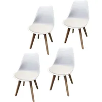 Hti-Living Esszimmerstuhl 4er Set Weiß mit Kunstledersitz Atlanta Creme