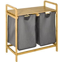 Homcom Wäschekorb Wäschebox mit 2 abnehmbaren Wäschesacke Wäschesortierer Bambus