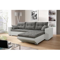 Fun Möbel Ecksofa Sofa NINO mit Schlaffunktion Weiss-Grau Ottomane
