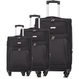 Cheffinger Hochwertiges 3er Kofferset aus Stoff mit Erweiterbarer Kapazität und 360° Rädern Schwarz