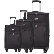 Cheffinger Hochwertiges 3er Kofferset aus Stoff mit Erweiterbarer Kapazität und 360° Rädern Schwarz