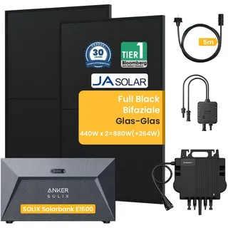 powerness Balkonkraftwerk mit Speicher, SOLIX Solarbank E1600 1.6KW Speicher mit Jasolar 880W Full Black Bifaziale Solarmodule und Growatt 800W Growatt/Apsystems, 870/880 Sonderangebot