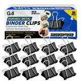 G4GADGET Binder-Clips, 32 mm, schwarz, 20 Stück, mittlere Foldback-/Bulldoggen-Clips, starke Metall-Binderklammern für Büro, Schule, Zuhause, Abheften und Organisieren