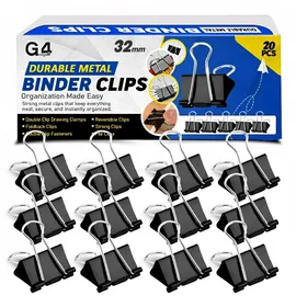 G4GADGET Binder-Clips, 32 mm, schwarz, 20 Stück, mittlere Foldback-/Bulldoggen-Clips, starke Metall-Binderklammern für Büro, Schule, Zuhause, Abheften und Organisieren