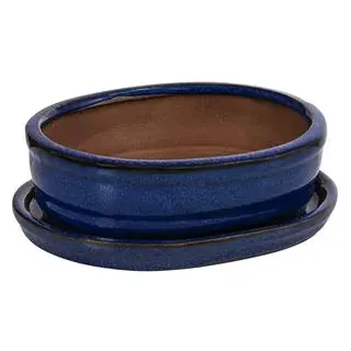 Dehner Keramik-Bonsaischale, oval, ca. B15/H4,5/T12 cm, Blau