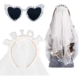 Bride to Be Haarreif, JGA Accessoires Frauen -Bride Perlen Haarreif Schleier+Herz Sonnenbrille Perle, JGA deko frauen für Junggesellenabschied Brautparty und Hochzeitsfotografie Accessoires
