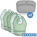 MiaMia MiaMia, Kindergeschirr - Kinderbesteck, 7-tlg. Ess-Set - 5 Klettlätzchen