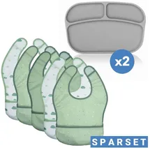 MiaMia MiaMia, Kindergeschirr - Kinderbesteck, 7-tlg. Ess-Set - 5 Klettlätzchen