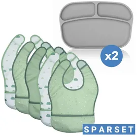 MiaMia MiaMia, Kindergeschirr - Kinderbesteck, 7-tlg. Ess-Set - 5 Klettlätzchen