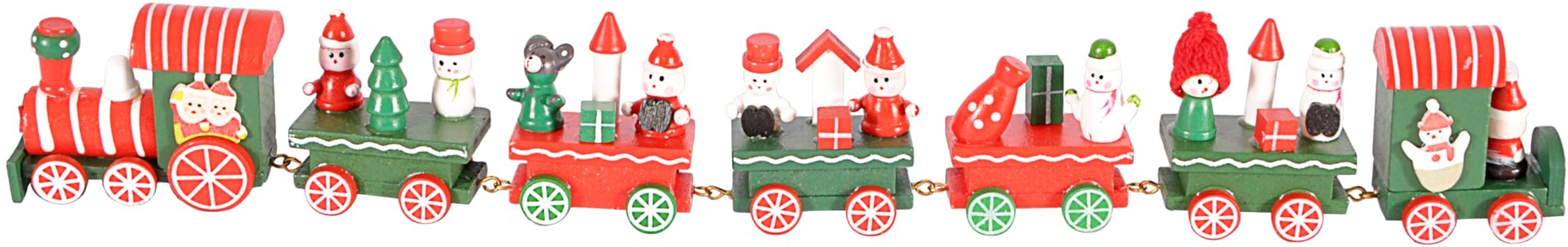 Ciao Christmas Train (42cm: Locomotive + 6 Wagons) Wooden Decoration, red/Green