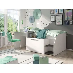 Jugendbett »Jugendzimmer-Set Durango - 3 in 1: Bett, Schreibtisch, Kommode«, Bett mit Schreibtisch und Kommode, BxTxH 204x135x90 cm, weiß/dunkelgrau + weiß + weiß, , 15169630-0 Bett mit Schreibtisch und Kommode
