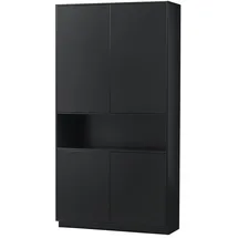 Woood Schrank Finca aus Kiefernholz, modern, Schwarz, lackiert, Push-to-Open-System, schwebende Optik