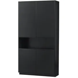 Woood Schrank Finca aus Kiefernholz, modern, Schwarz, lackiert, Push-to-Open-System, schwebende Optik