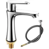 Kaltwasserhahn Edelstahl Kaltwasserarmatur mit 80cm Anschlussschlauch, Wasserhahn Kaltwasser Bad Waschtischarmatur Gäste WC Einhebelarmatur für Badezimmer Gäste WC