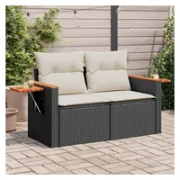 vidaXL Gartensofa mit Kissen 2-Sitzer Schwarz Poly Rattan